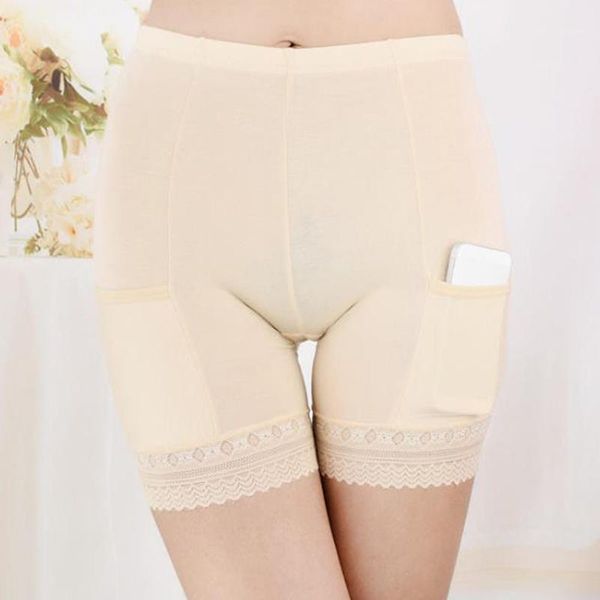 

women lace patchwork safety short pants breathable underwear shorts shorty female elastic pants with pocket1, Black;pink