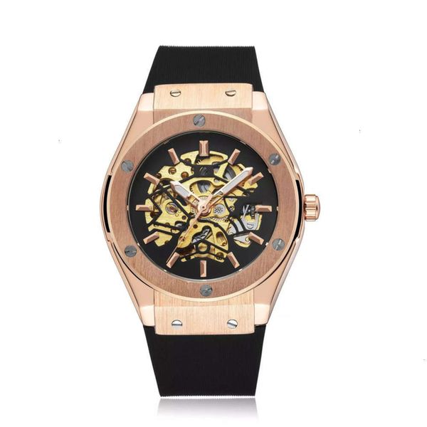 

fashion men's fashion out leisure hollow mechanical movement silicone automatic mechanical watch, Slivery;brown
