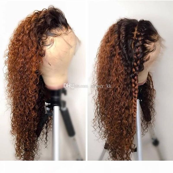 

2019 new arrival 150% density two tone color human hair wig #1b #30 ombre lace front wig virgin brazilian full lace wig, Black;brown