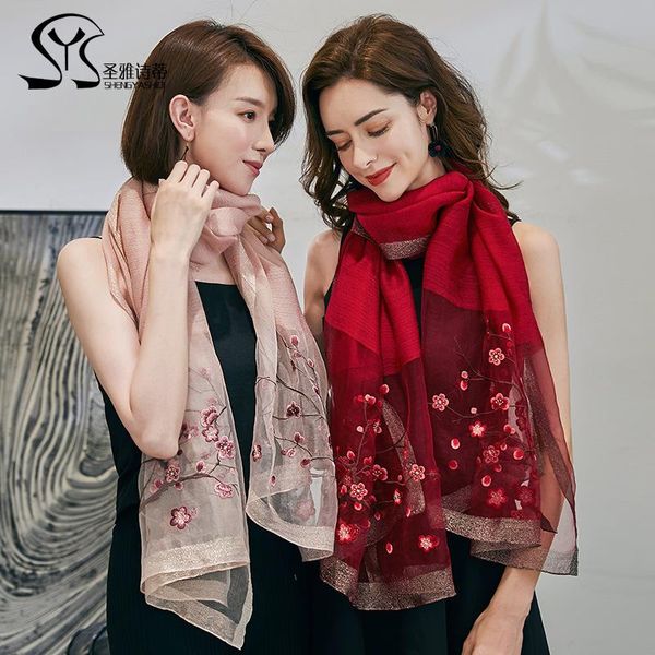 

scarves 2021 silk wool scarf mulberry embroidery elegant all-match sunscreen beach shawl, Blue;gray