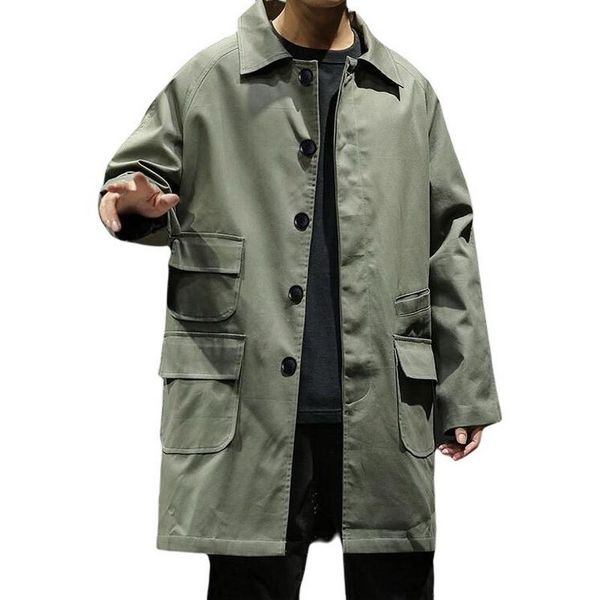 

men's trench coats men safari style coat long casual fashion solid color single breasted windbreakers outwear, Tan;black