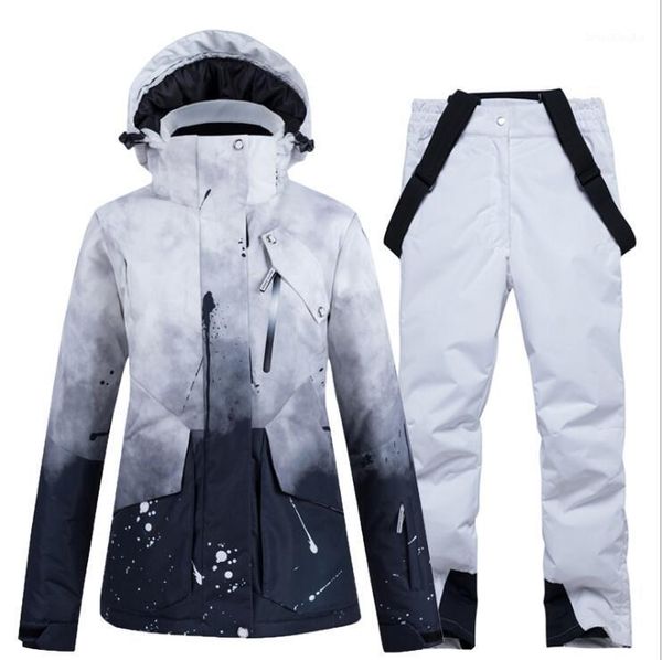 

skiing jackets -30 women ski suit snowboarding clothing set snow costume winter outdoor sports hooded waterproof jackets+pants suit1
