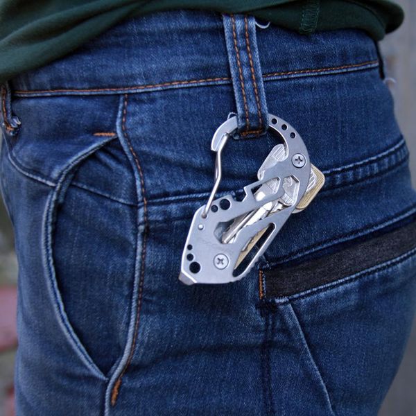

multifunctional carabiner key organizer stainless steel multi tool utility gadget pocket holder clip camp travel kit