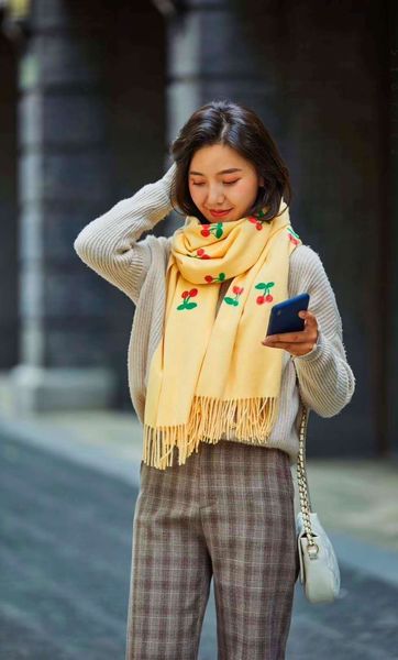 

autumn and long cherry cashmere imitation student bib women's shawl warm versatile scarf winter wool, Blue;gray