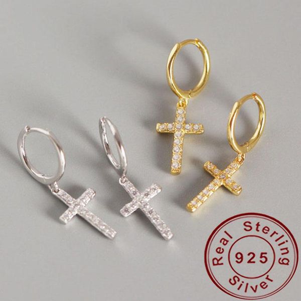 

hoop & huggie cross tiny small earrings 925 silver for women rhinestone gold fashion 2021, Golden;silver