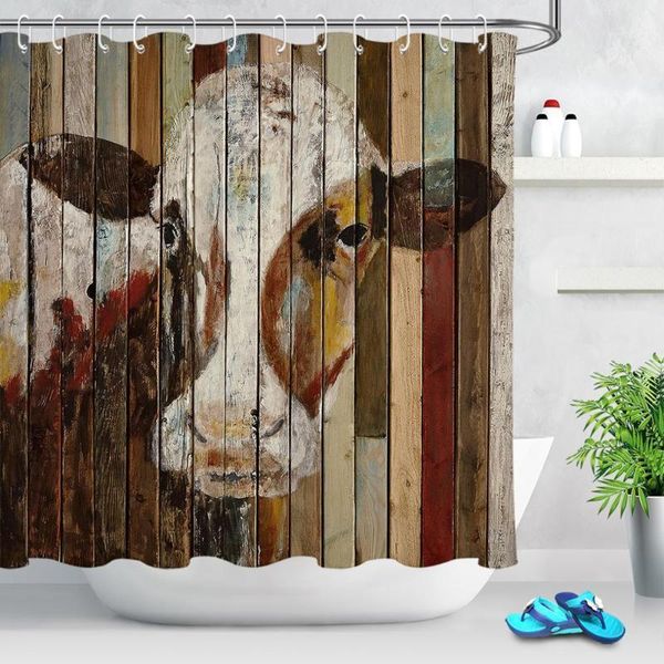 

shower curtains farm animals cow for bathroom rustic wooden board bath curtain set country farmhouse art decorations1