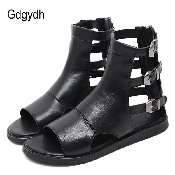 

gdgydh fashion buckle flat sandals summer women roman style open toe vintage european flat heels gladiator shoes female summer, Black