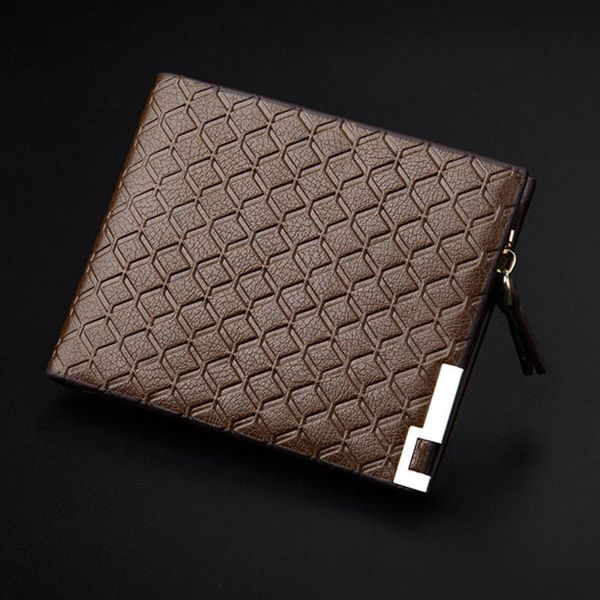 

short casual money coin slim soft synthetic leather men wallet luxury small bifold purse zipper embossed holder, Red;black