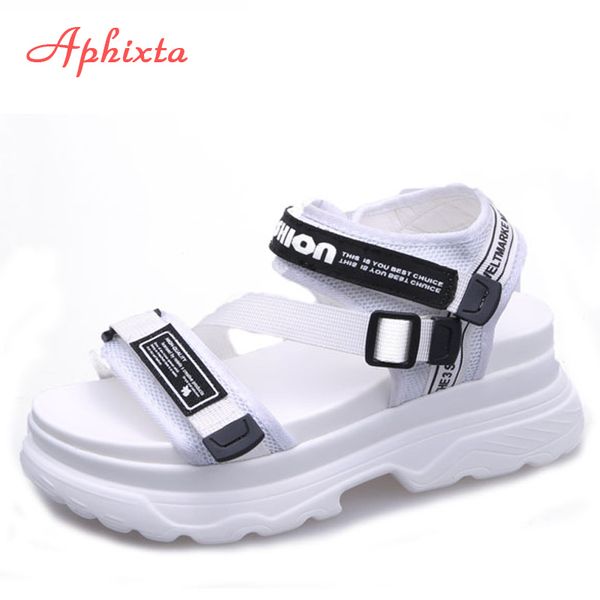 

aphixta gladiator platform sandals women's sandals buckle summer women wedge heel chunky beach sandal comfortable woman shoes y200702, Black