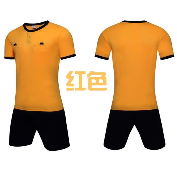 

men soccer jersey short sleeve soccer shirts football uniforms shirt+shorts --referee-6, Black;yellow