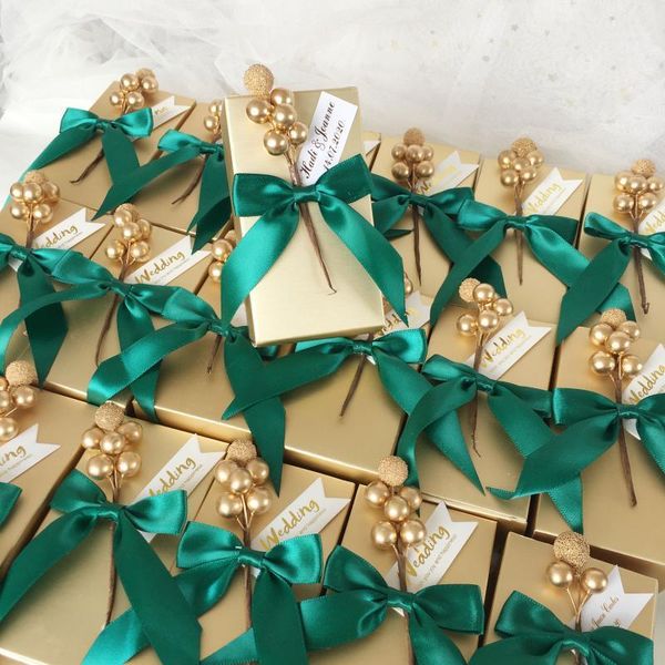 

gift wrap custom text gold candy box chocolate boxes wedding baby shower birthday party packaging with ribbon for guests 10pcs lot1