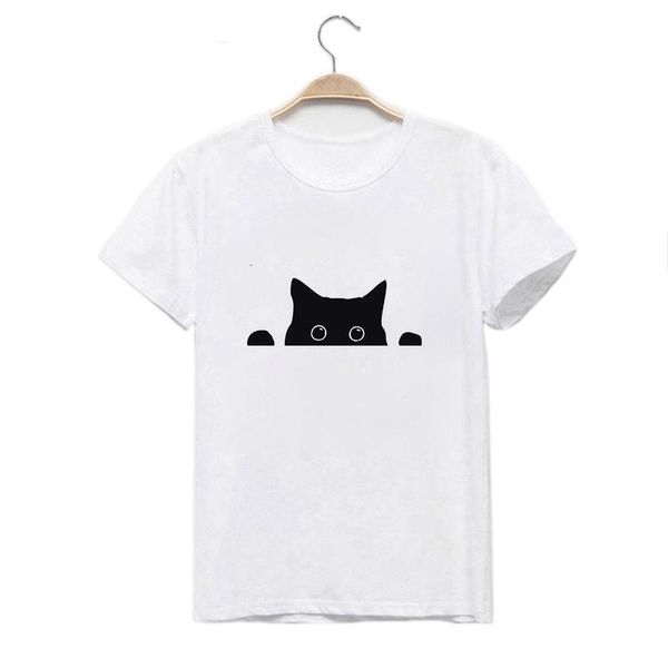 

black cat tshirt women graphic printing shortsleeve shirts ladies o neck basic tee shirt camiseta mujer women t-shirt, White
