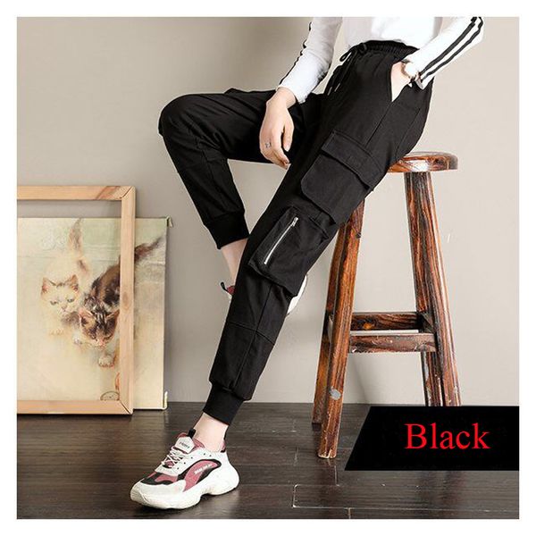 

eachin 2021 female new cargo plus size steetwear ankle length fashion pants loose sweatpants runners 4h41, Black;white