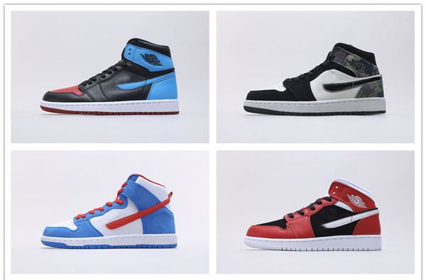 

1 середина 1s высокий og светлый красный камуфляж jumpman мужская баскетбольная обувь крутит токио chicago разведенные бегуны запрещены qinm, Black