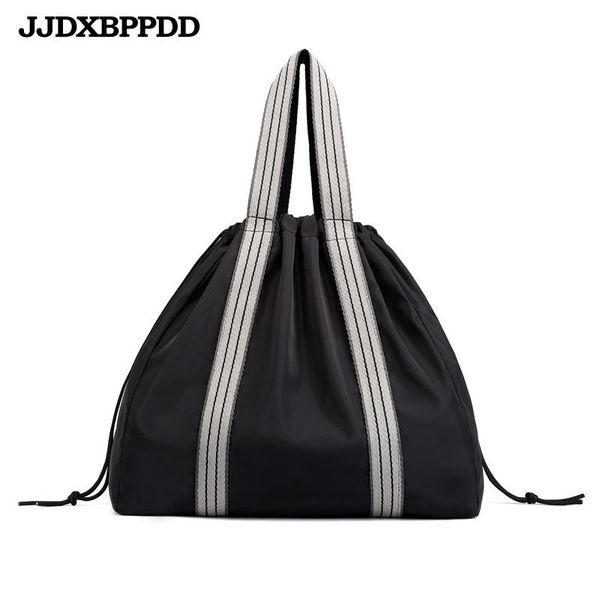 

jjdxbppdd women nylon waterproof handbags string bucket shoulder bags ladies travel large capacity shopping bag bolsa casual