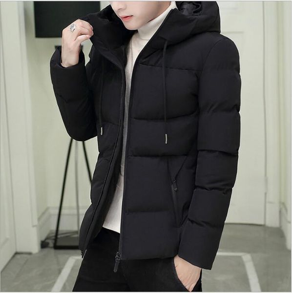

2021 new men winter jacket coat hooded warm windproof mens thick parka student slim n1b2, Black