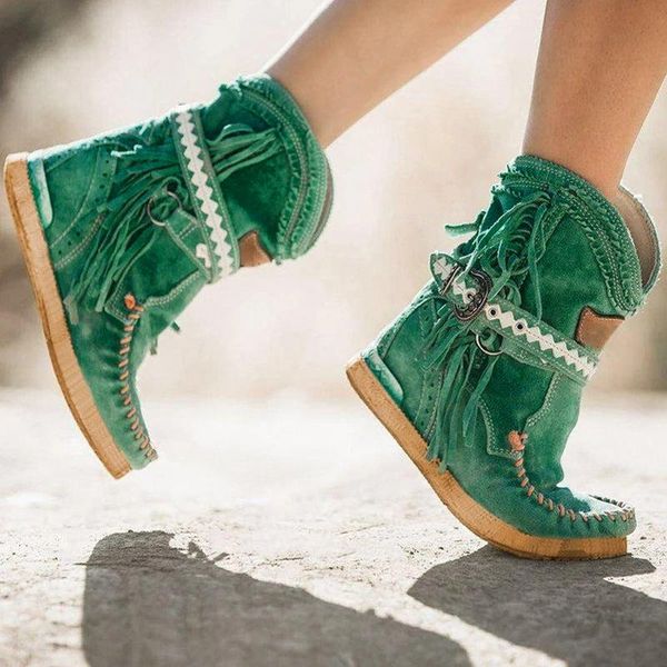

blwbyl tassel western cowboy boots for women leather cowgirl boots low heels shoes knee high woman winter, Black