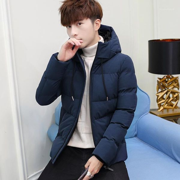 

winter korean-style slim fit trend thick youth hooded short cotton overcoat solid color new style casual handsome cotton-padded1, Black