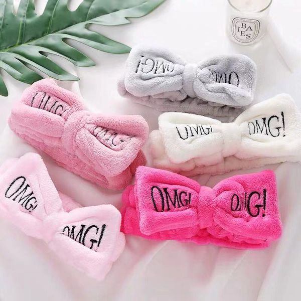 

new omg letter coral fleece wash face bow hairbands for women girls headbands headwear bands turban hair accessories