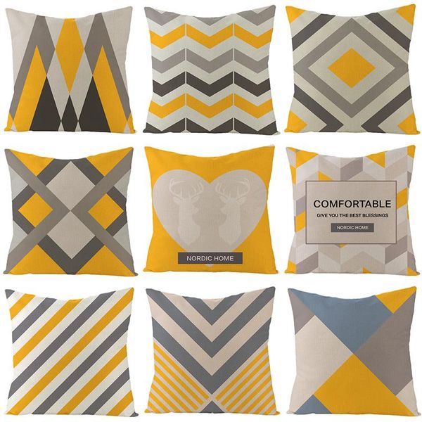 

yianshu 45*45cm geometric cushion covers yellow and gray rhombus pillow case for home chair sofa decoration square pillowcases