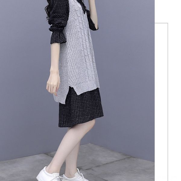 

2020 new spring vest dress and autumn small fragrance fashion foreign style sweater vest skirt knitted two piece dress somfv, Gray