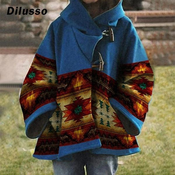 

2020 new womens casual printed coats color retro long sleeve jacket coat claw button coat hooded female coats#d31, Black;brown