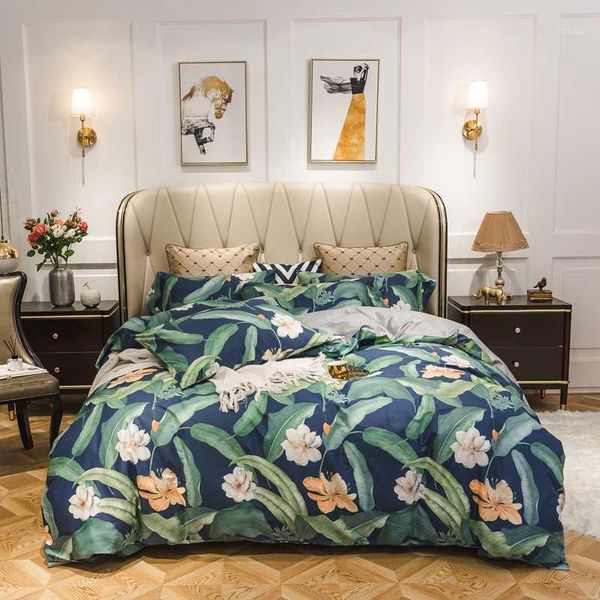 

tropical leaves bedding set  king size cotton printed bed sheets duvet cover pillowcase modern farmhouse home textiles1