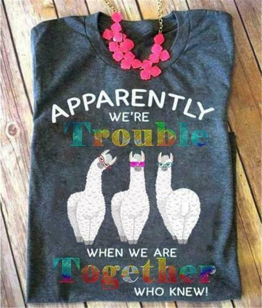 

llama apparently we're trouble when we are together who knew ladies 3xl custom screen printed sport hooded sweatshirt hoodie t shirt