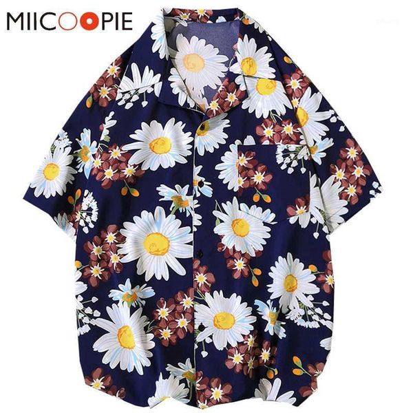 

mens summer beach hawaiian shirts palm flowers print short sleeve oversize shirt men dress casual button up v-neck camisa hombre1, White;black