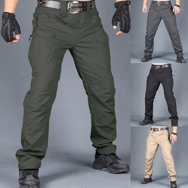 

men cargo pants solid color waterproof quick dry multi-pockets outdoors tactical cargo pants trousers with pockets, Black