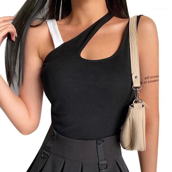 

yoga outfits women black hollow out one shoulder sport workout vest gym active running breathable fitness crop /21, White;red