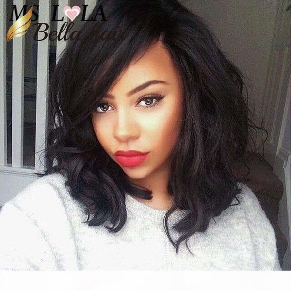 

glueless brazilian wavy short cut virgin human hair lace front wigs full lace wigs for black women bob style wig bellahair, Black;brown