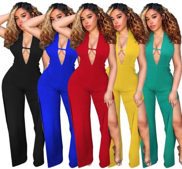 

2020 summer new arrivals women's solid v-neck jumpsuits with backless sleeveless lady lace up for nightclub holiday beach1, Black;white