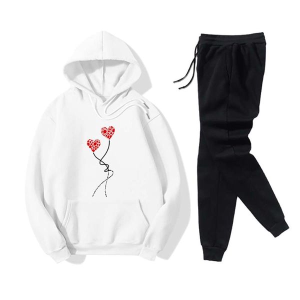 

running sets women spring autumn fashion sportwear printed hoodies drawstring trousers tracksuit set baggy outdoor 2pcs suit, Black;blue