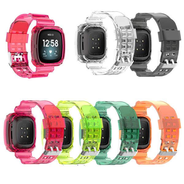 Siames Clear Straps Band mit Gehäuse, transparente Armbandbänder für Fitbit Sense Versa 3, Ersatzarmband mit Kunststoffschlaufe, Zubehör