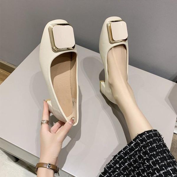 

women mature pumps office lady square toe pu leather slip on women's shoes low heel ladies shoes 2020 female autumn fashion new, Black