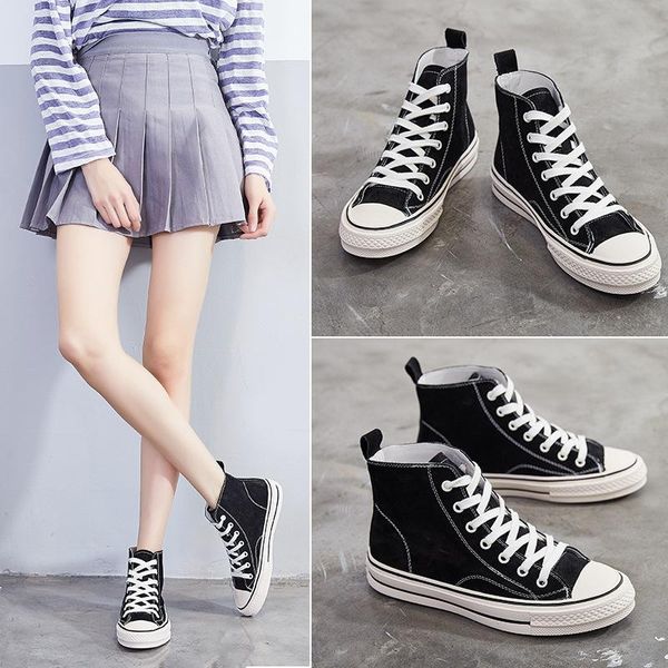 

2020 new spring high flats women sneakers classic women board shoes shoes female platform casual b404, Black