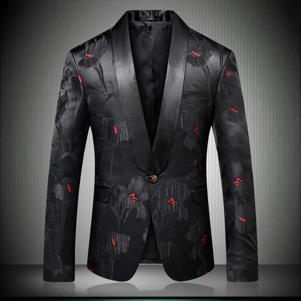

men's suits & blazers men stylish floral designer brand slim fit 2021 autumn winter smart casual one button mens black suit jacket 9008, White;black