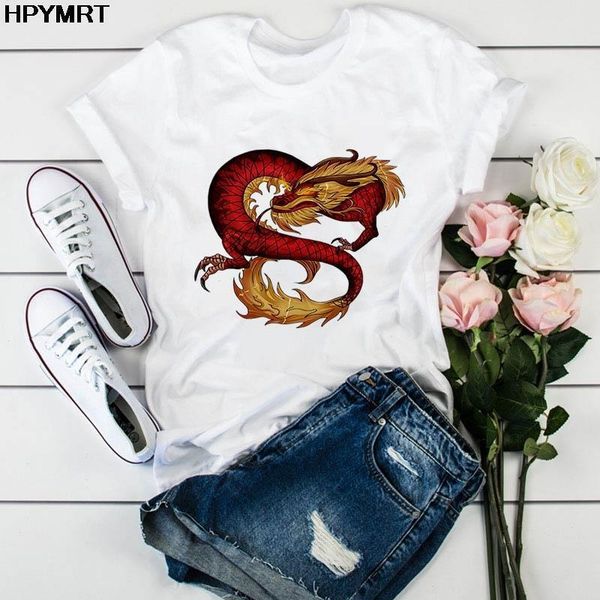 

summer women's t-shirts streetwear ulzzang harajuku vintage chinese dragon print tshirt casual oversized female t shirt, White
