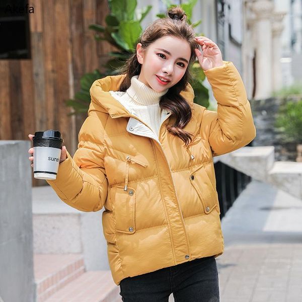 

female winter short jacket 2021 women's winter autumn parka with hooded stand-up collar long sleeve warm cotton padded1, Black