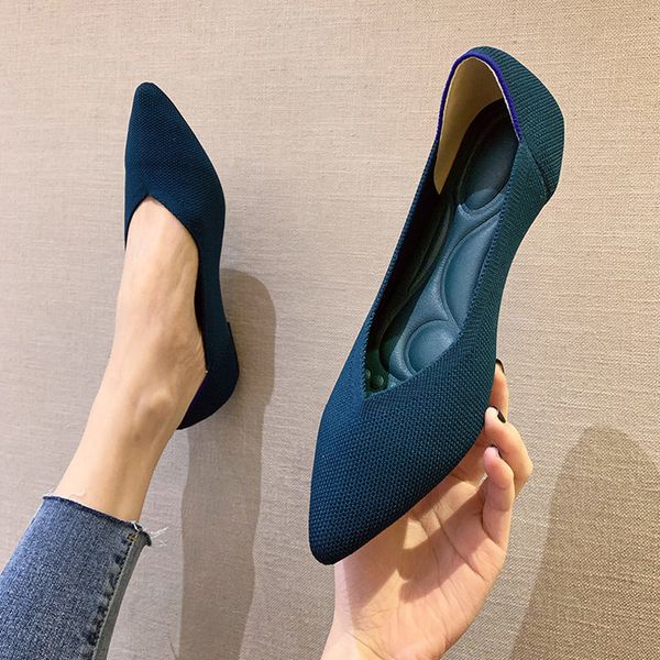 

2021 new women's pumps knitting breathable pointed toe comfort shoes slip on shallow ladies loafers office low heels 1 iyx9, Black