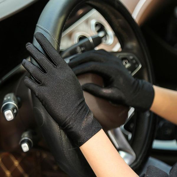 

women sunscreen gloves summer spring spandex gloves short driving glove high elastic thin etiquette glove bbyuws alice_bag, Black