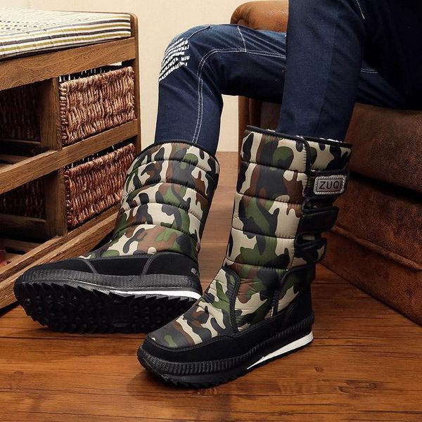 

women winter snow boots camouflage high plush inside waterproof oxford cloth hook loop female warm boots plus size 36-47, Black
