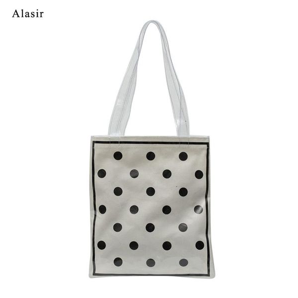 

alasir korean style dot fashion pvc bags women vintage dot canvas shoulder bag clear handbags female transparent bag