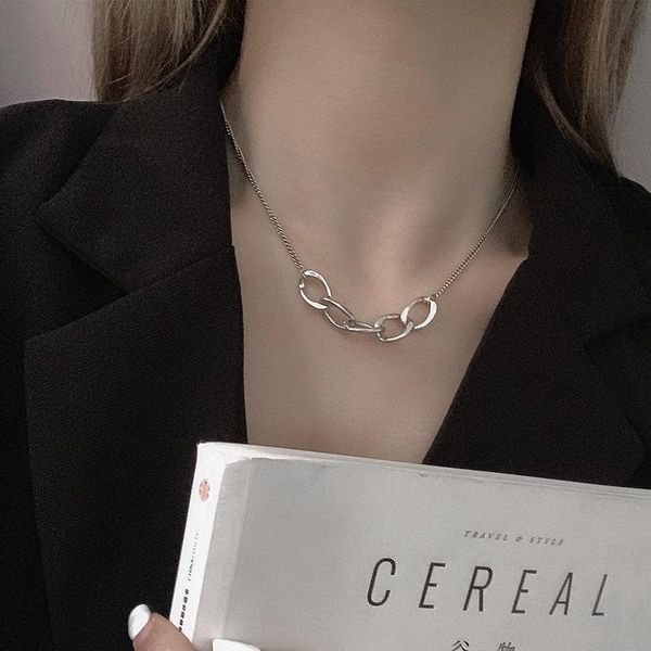 

925 sterling silver interlock circle thai silver necklace for women geometric hip hop party jewelry wholesale s-n663