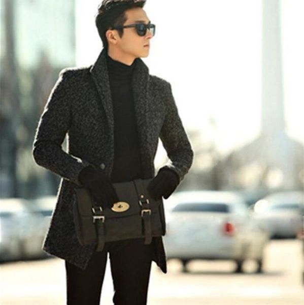 

men's wool & blends business woolen coat men single-breasted trench coats long sleeves overcoat mens cashmere casaco masculino inverno, Black