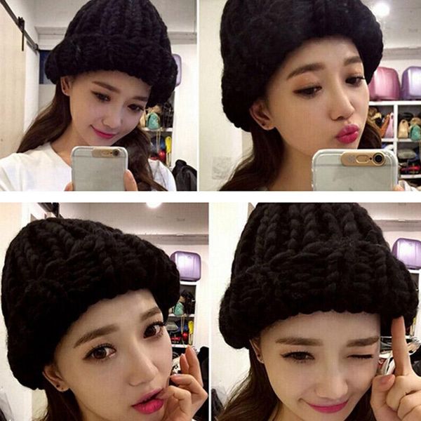 

women winter hat 2020 new handmade warm knitted coarse lines cable hats knit cap beanie crochet caps women knitted hat iu986726, Blue;gray