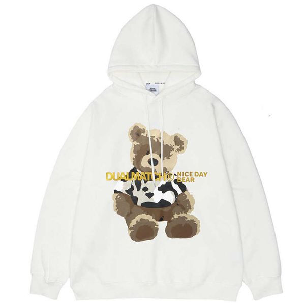 

Men Hip Hop Sweatshirt Streetwear Funny Bear Letter Printing Trui Harajuku Katoen Fleece 2021 Herfst Hooded Hoodie Black