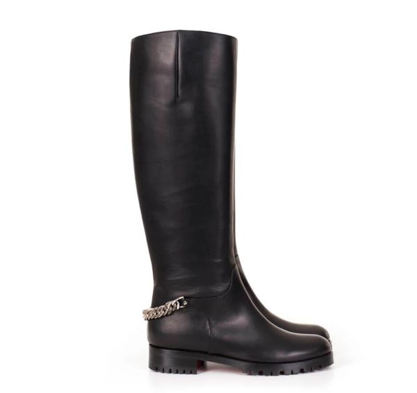 

elegant winter black calfskin leather croche cate tall boot luxury women's red bottom boots lug sole chain lady booties dress party eu3