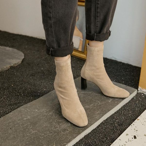 

women shoes high heel boots women autumn winter suede boots ankle for woman 6.5, Black